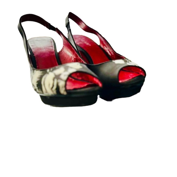 Nine West Open Toe Heels 7.5 floral black - Picture 3 of 5